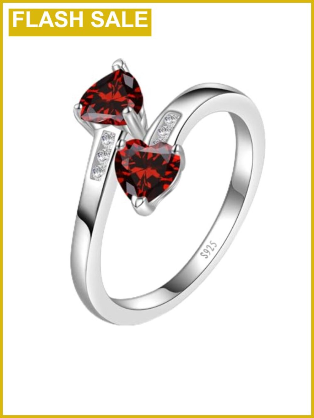 Adjustable 925 Sterling Silver Heart Birthstone Ring Pave Engagement